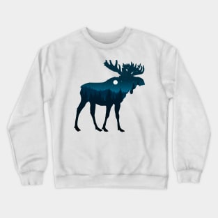 Night Forest Moose Crewneck Sweatshirt